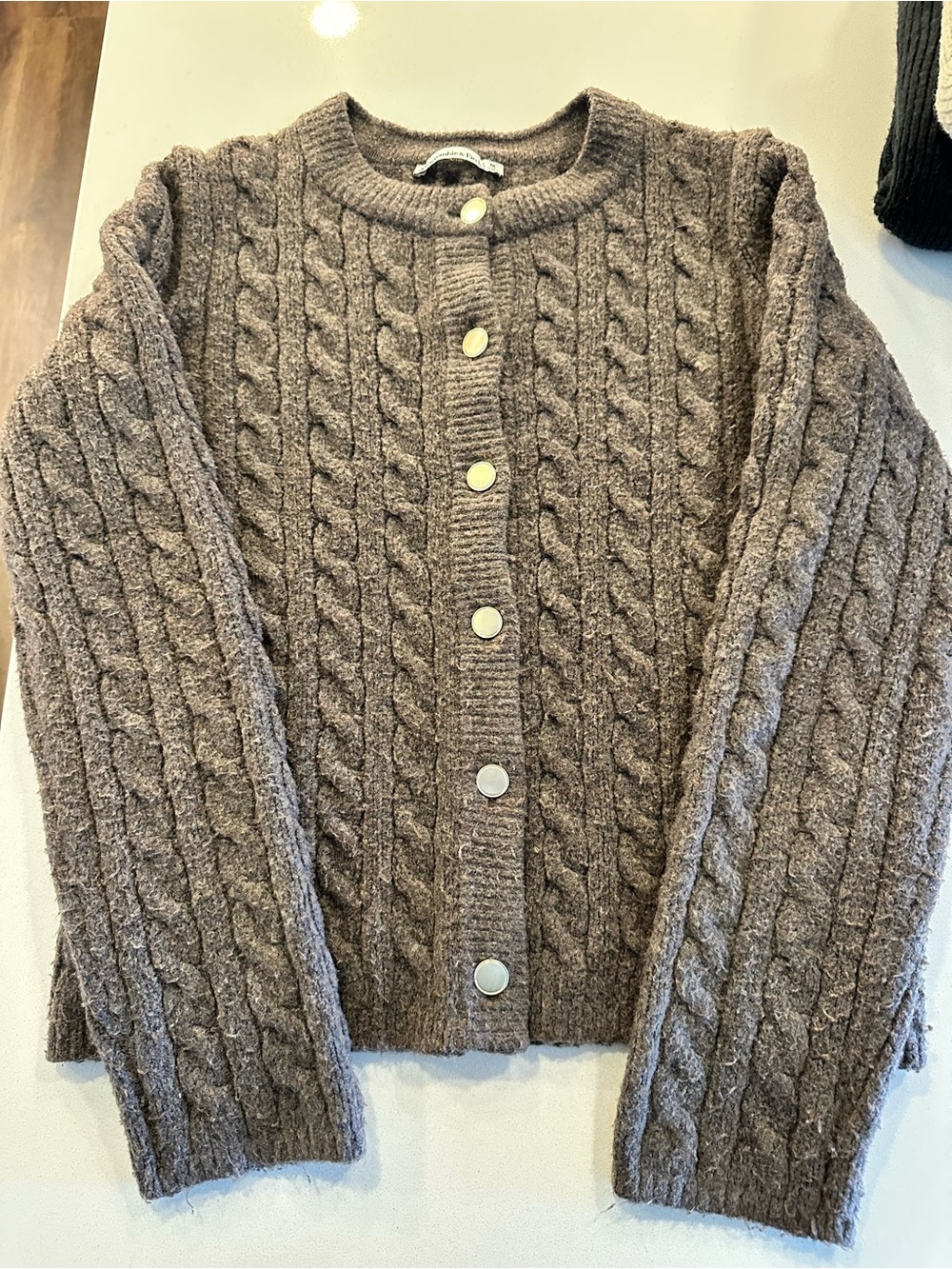 Abercrombie & Fitch Chocolate Brown Cable-Knit Button Cardigan - Picture 3 of 10